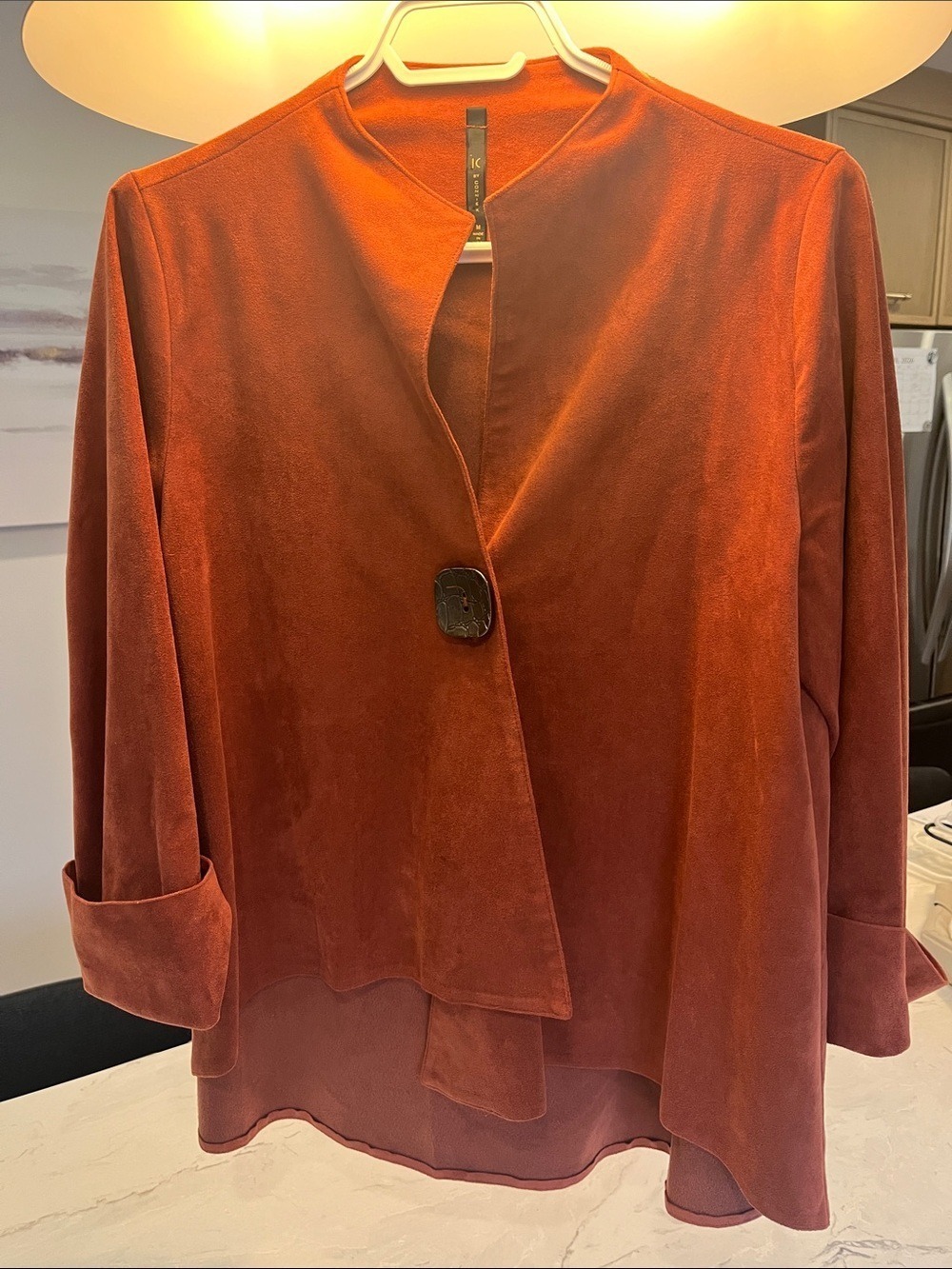 Connie Rust Orange Suede-Look Single-Button Blazer